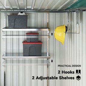 Outsunny Magazie Grădină din Oțel, Ușă Glisantă, pentru Căsuță de Unelte, Căsuță de Grădină, 154x206.5x160/181 cm, Albă | Aosom Romania