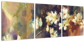 Tablou - Magnolii albe, pictură (cu ceas) (90x30 cm)