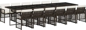 vidaXL Set mobilier de grădină, 13 piese, maro, cu perne, poliratan