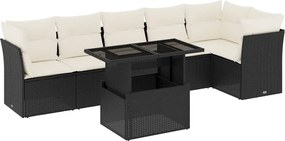 vidaXL Set canapele de grădină cu perne, 7 piese, negru, poliratan