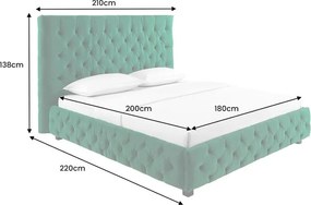 Pat elegant tapitat cu catifea verde inchis, PARIS CHESTERFIELD 180x200cm