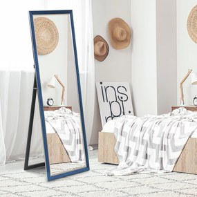 HOMCOM Oglindă de Corp Intreg 150x50 cm cu Cadru din Catifea și Suport pentru Salon Dormitor Albastru | Aosom Romania