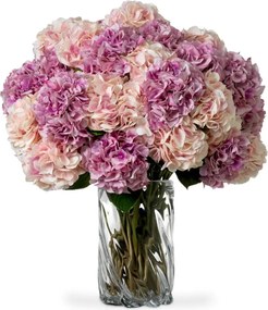 Buchet artificial LUX din 48 de hortensii roz, Hydrangeas