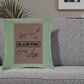 Perna Personalizata K-pop BLACKPINK Semnaturi Roz, 40x40 cm, Verde, Husa Detasabila, Perna Inclusa, BEKZ®