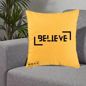 Perna Decorativa Believe Minimalist, 40x40 cm, Galben, Husa Detasabila, Perna Inclusa, BEKZ®