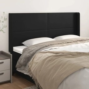 Tablie de pat cu aripioare, negru, 183x16x118 128 cm, piele eco 1, Negru, 183 x 16 x 118 128 cm