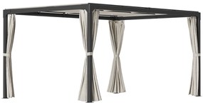 Outsunny Foisor cu pergola 3 x 3 (m) cu acoperis extensibil, Adapost cu copertina cu pergola retractabila cu perdele, Cadru din aluminiu pentru gradina, peluza, curte si terasa, bej | Aosom Romania