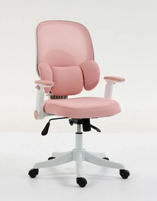 LUMBARIS 871– Scaun Ergonomic cu Suport Lombar Triplu Ajustabil, Cotiere Reglabile, Spătar Mesh, Înclinare 90°–135°, Roz/Alb