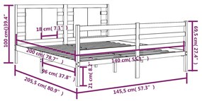 Cadru de pat, 140x200 cm, lemn masiv de pin Maro, 140 x 200 cm