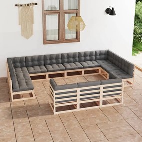 3077284 vidaXL Set mobilier de grădină cu perne, 13 piese, lemn masiv de pin