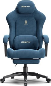 DOWINX – Scaun Gaming, Suport Lombar cu Masaj, Șezut cu Arcuri Metalice și Spumă, Rabatabil 90°-160°, Suport picioare, Rezistent 160 kg, material textil, Albastru