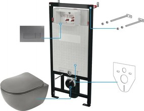 Set vas wc suspendat cu capac Deante Peonia rimless, rezervor incastrat si clapeta actionare antracit