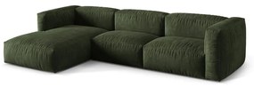 Colțar modular verde cu tapițerie din catifea (cu colț pe partea stângă/cu șezlong) Martina – Micadoni