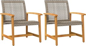 vidaXL Scaune de grădină, 2 buc., gri, poliratan și lemn de acacia