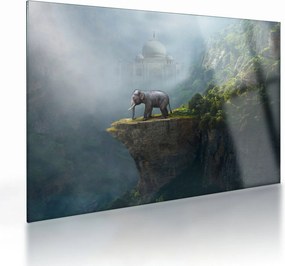 Tablou pe sticlă - Elefant în vârful Taj Mahalului (70x50 cm)