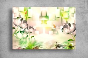 Tapet Premium Canvas - Lebedele fluturii si florile 3d abstract
