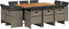 vidaXL Set mobilier de grădină cu perne, 11 piese, gri, poliratan