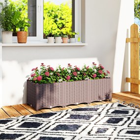 Outsunny Jardinieră înălțată, pat de grădină din plastic cu auto-udare și orificii de scurgere cu dopuri, 120x40x37cm, maro | Aosom Romania