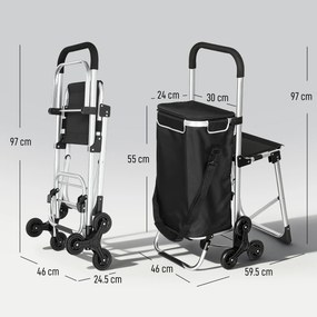 HOMCOM Cărucior de Cumpărături cu Geantă Impermeabilă de 40L, 46x59.5x97 cm, Negru și Argintiu | Aosom Romania