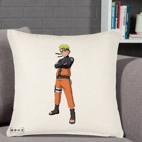 Perna Personalizata Naruto Uzumaki Portret Complet, 40x40 cm, Crem Reliefat, Husa Detasabila, Perna Inclusa, BEKZ®