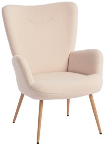 HOMCOM Fotoliu Modern Imbottito pentru Sufragerie, Fotoliu pentru Dormitor din Țesătură Sherpa cu Spătar Înalt și Brațe, Fotoliu Relax cu Cadru din Oțel pentru Sufragerie, Bej | Aosom Romania