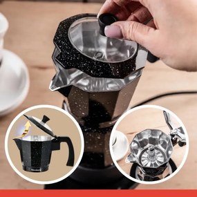Aparat electric de cafea cubanez Klausberg KB 7998, 500 W, 6 cesti, Element de incalzire incorporat, Supapă de siguranta, Negru