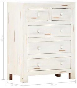 Dulap cu sertare, alb, 58 x 30 x 75 cm, lemn masiv de acacia