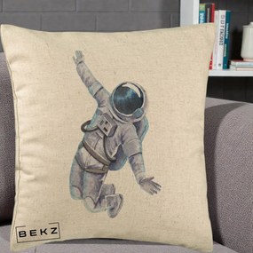 Perna Decorativa Astronaut Acuarela Zbor, 40x40 cm, Bej, Husa Detasabila, Perna Inclusa, BEKZ®