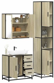 vidaXL Set mobilier de baie, 3 piese, stejar sonoma, lemn prelucrat