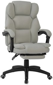 Scaun directorial, Masaj si Incalzire in 7 puncte, spatar rabatabil, suport pentru picioare, material textil premium, Gri
