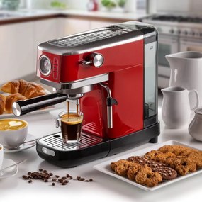 Espressor manual Ariete ESPRESSO SLIM MODERNA 1381/33, 1300W, 15 bar, 1.1 L, Cafea macinata si doze ESE, Rosu