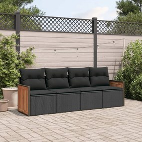 vidaXL Set mobilier de grădină cu perne, 4 piese, negru, poliratan