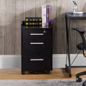 HOMCOM Dulap Portadocumente din Lemn cu 3 Sertare cu Chei de Securitate și 5 Roți, 39.2x40x65.4 cm, Negru | Aosom Romania