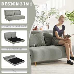 HOMCOM Canapea Extensibila cu 2 Locuri, Gri | Aosom Romania