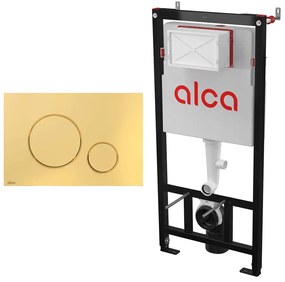 Set rezervor WC cu cadru incastrat Alca AM101/1120 si clapeta de actionare M675 auriu lucios