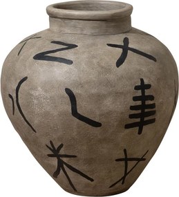 Vas decorativ din terracotta cu motive tribale , H60 cm , "Ritual"