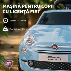 AIYAPLAY Mașinuță de Împins pentru Copii cu Licență Fiat, Muzică, Claxon, Anti-Răsturnare și PP, Albastru | Aosom Romania