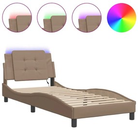 3214093 vidaXL Cadru de pat cu LED, cappuccino, 100x200 cm, piele ecologică