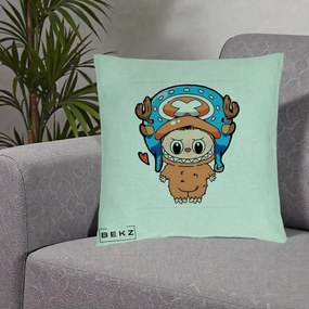 Perna Personalizata Labubu x Tony Tony Chopper, 40x40 cm, Verde Menta, Husa Detasabila, Perna Inclusa, BEKZ®