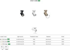 Spot aplicat directionabil de tavan/plafon EXO 1 LINE alb