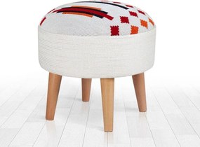 Taburet FARM, alb/rosu, lemn/material textil, 46x46x42 cm
