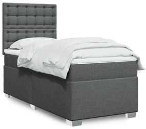 vidaXL Pat box spring cu saltea, gri închis, 90x200 cm, textil