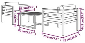Set mobilier de gradina cu perne, 3 piese, antracit, aluminiu 2x fotoliu + masa, 1