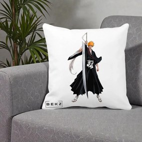 Perna Personalizata Bleach Ichigo Kurosaki Zangetsu, 40x40 cm, Alba Mata, Husa Detasabila, Perna Inclusa, BEKZ®