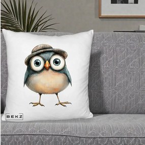 Perna Decorativa Pui cu Palarie Rotunda, 40x40 cm, Alb Pufos, Husa Detasabila, Perna Inclusa, BEKZ®