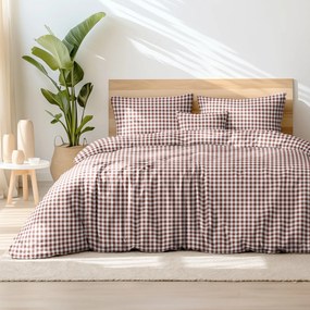 Goldea lenjerie de pat din 100% bumbac - carouri maro și albe 140 x 200 și 50 x 70 cm
