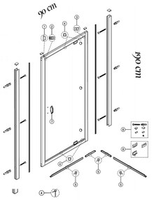 Usa dus batanta sticla 90 cm, cadru metalic crom lucios Huppe X1A 900x1900 mm