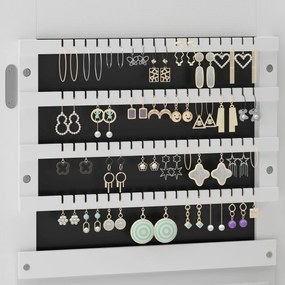 HOMCOM Dulap pentru Bijuterii Montabil pe Perete cu Oglindă Internă și LED-uri, Înălțime 120 cm, Economisire Spațiu, Sertare, Încuietoare și Cheie, Poliță Rabatabilă, Alb și Negru | Aosom Romania