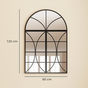 HOMCOM Oglindă de perete arcuită 80 x 120 cm, set de 3 bucăți, oglindă tip vitraliu în formă de fereastră, sticlă securizată și metal, negru | Aosom Romania