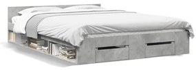3280772 vidaXL Cadru de pat cu sertare, gri beton, 135x190 cm, lemn prelucrat